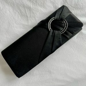 Black satin hand clutch purse with jewel detail